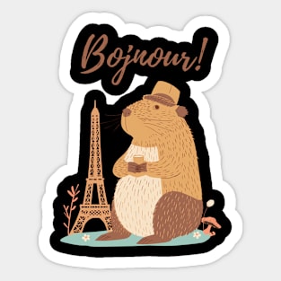 Bojnour! Capybara in Paris Sticker